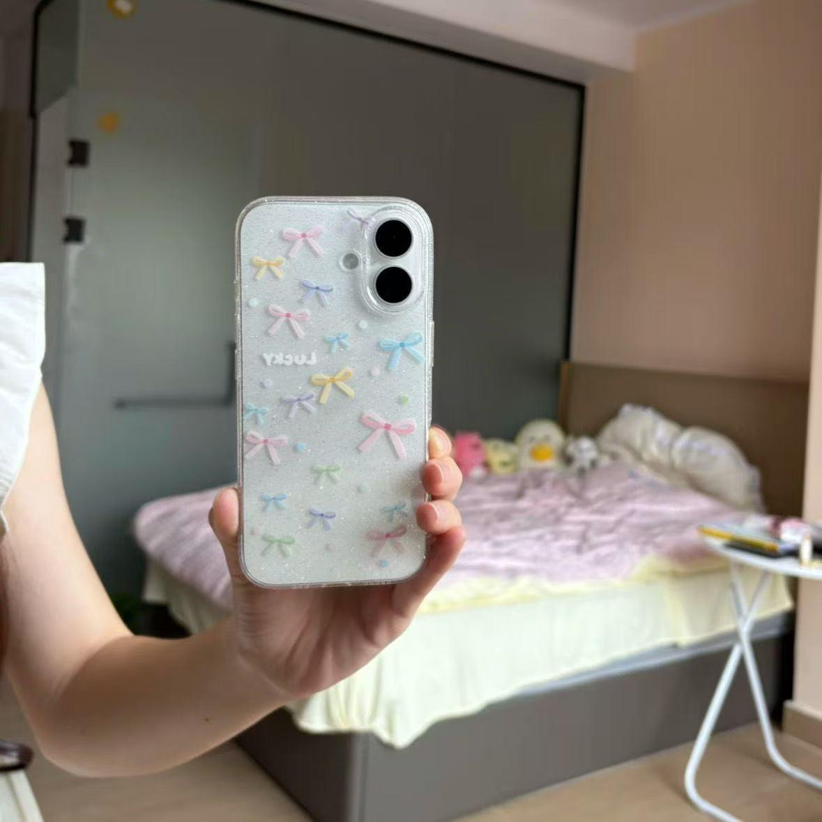 

Colorful Bowknot Phone Case for iPhone 17, 16 Pro Max, 15 Pro, 14 Pro, 13 - Trendy & Girly Design Apple X