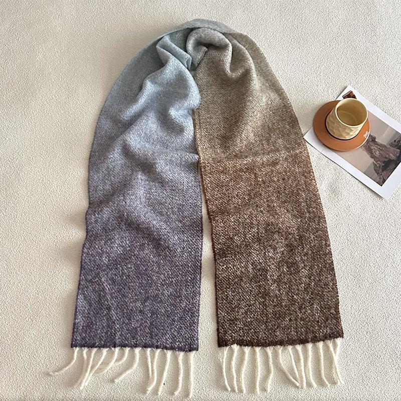 

Luxury Winter Wool Scarf Women Gradient Handkerchief Warm Pashmina Female Shawl Tassel Wrap Soft Pareo Bufanda Scarves Stole 28X210cm