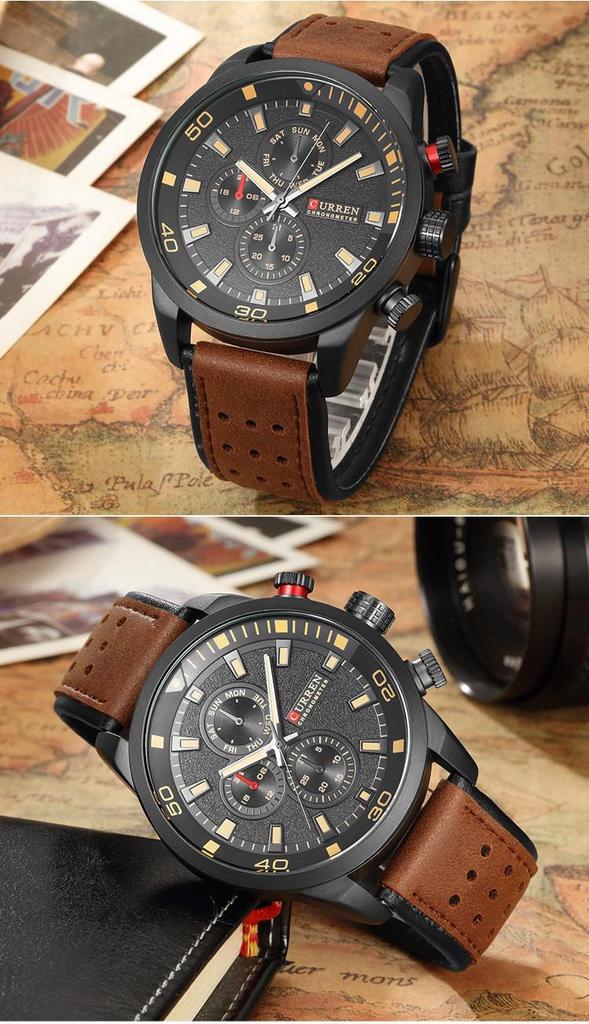 CURREN 8250 Men's Quartz Sport Casual Watch with Leather Strap