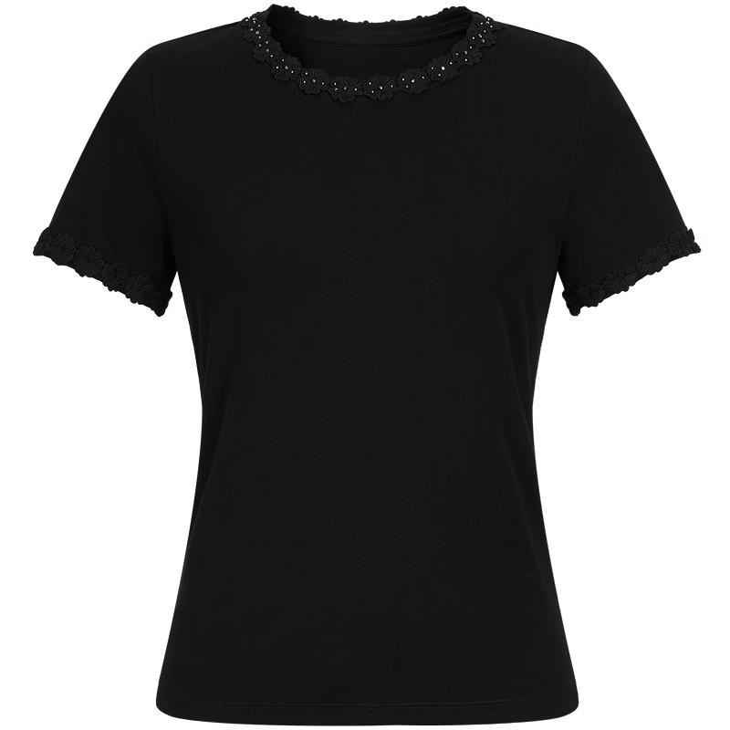 Jiuzi Annacau Elegant Flower Beaded Round Neck T-Shirt