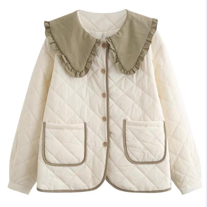 Women's Winter Retro Literary Academy Style Cotton Padded Jacket Thickened Warm Short Doll Collar Cotton Coat