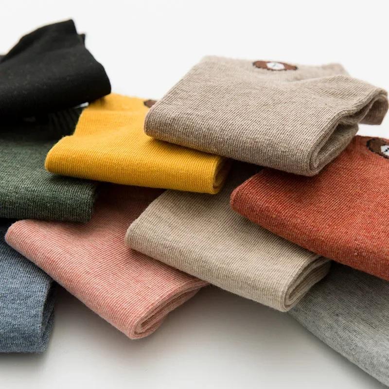 5/10 pairs women fashionable, breathable, casual and comfortable women's socks with teddy bear pattern, student socks  cat