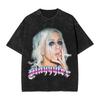 Slayyyter Gewaschenes T-Shirt Herren Gesicht Y2K Retro Baumwoll-T-Shirts Sommer Rundhals Trendige Coole T-Shirts Muster Übergröße Oberteile