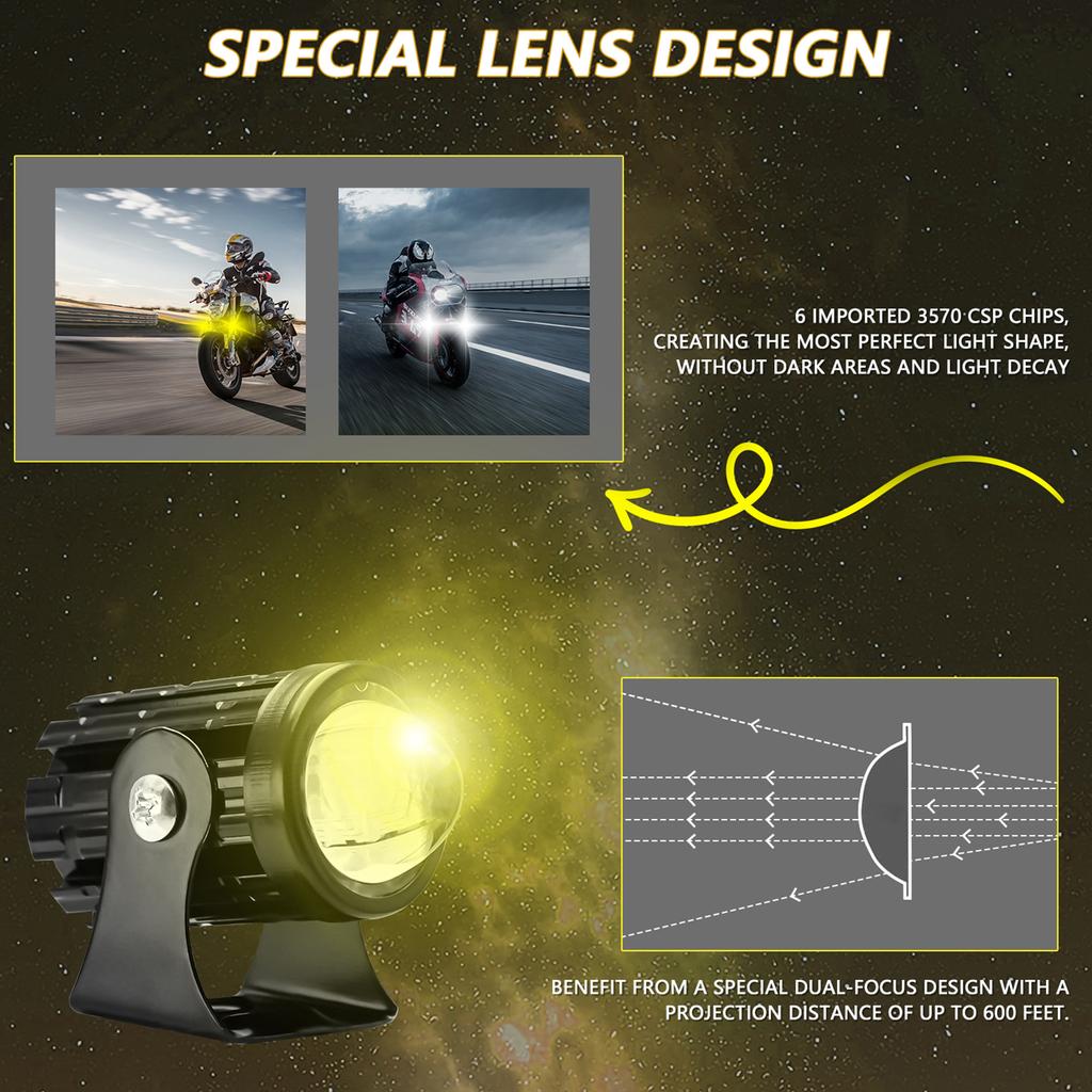 Motorrad LED Zusatz-Nebelscheinwerfer 2 Stück 60W Weiß und Gelb Wasserdichte Scheinwerfer