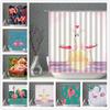 Flamingo Shower Curtains Green Leaf Pink Heart-Shaped Waterproof Polyester Cloth Curtain Set With Hooks Nordic Bath Room Decor