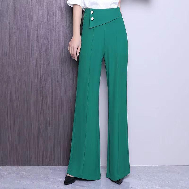 Spring and Autumn Fashion Solid Color Draped High Waist Casual Pants Women Long Pants Wide Leg Pants