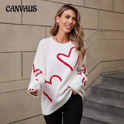 Herbst und Winter Damen Pullover Liebe Valentinstag Pullover Langarm Große Pfirsich Herz Zusammenstoßen Pullover