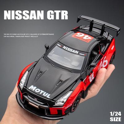 2024 Nova Simulação 1/24 Escala Nissan GTR Supercar Modelo Die Casting Metal Miniatura Coleção Voiture Veículos Brinquedo Menino Presente Decoração de Casa