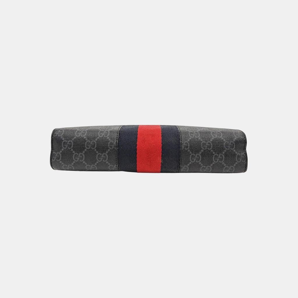 [Pre-Owned] Signature Logo Stripe Web Zipper Canvas Clutch - Very Good #KL79EU