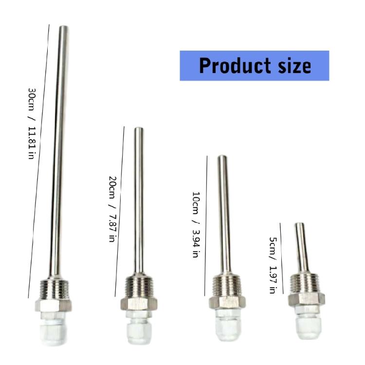 50/100/200/300mm 1/2in Thread Immersions Sleeve Shell Blind Tube Stainless Steel Probe Water Tanks Protective Shell