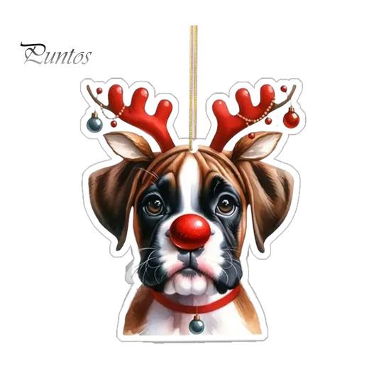 Ciondolo per auto a forma di cane con fiore in acrilico, 8 cm, facile da appendere, con corda, doppia faccia, visuali digitali 2D, decorazione da appendere per una visione realistica dell'albero di Natale dell'auto.