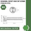uxcell M5-0.8x25 Hexagon Socket Bolt 304 Stainless Steel Cap Bolt Rust-Free Full Thread Socket Screw for Road Bike Mountain Bike Car Motorcycle 5