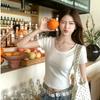 Short-sleeved T-shirt Women's U-neck Slim-fitting and Thin Versatile Summer Pure Cotton Solid Color Simple Wear Top