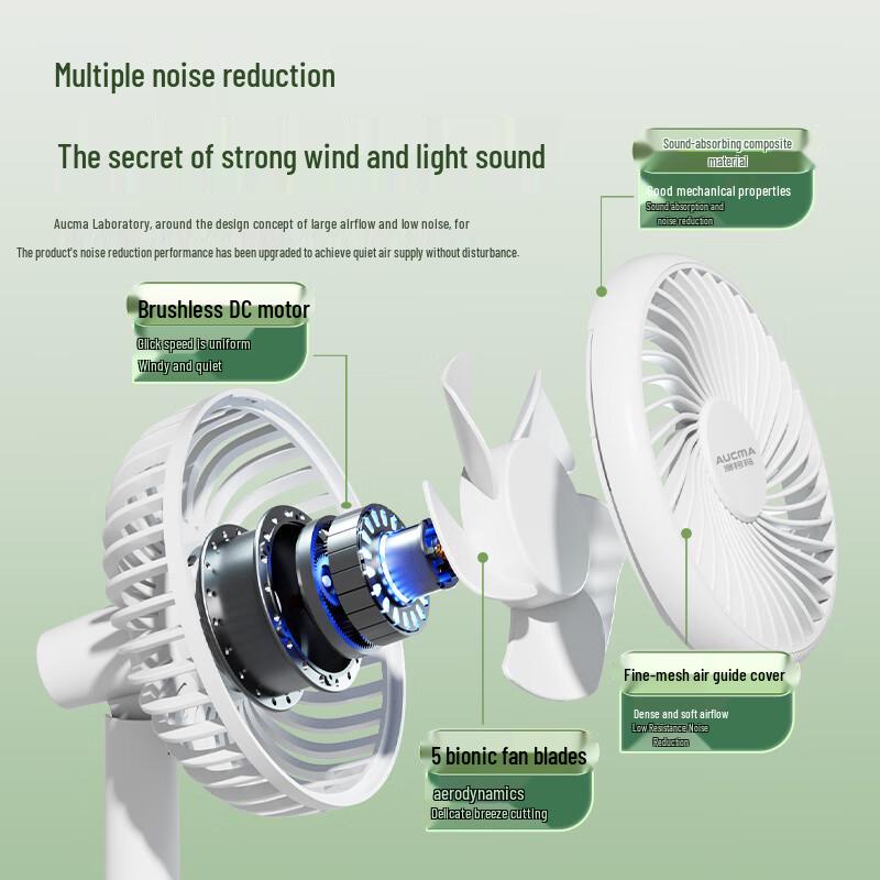 AUCMA USB Rechargeable Portable Desk Fan CN plug (adapter included)