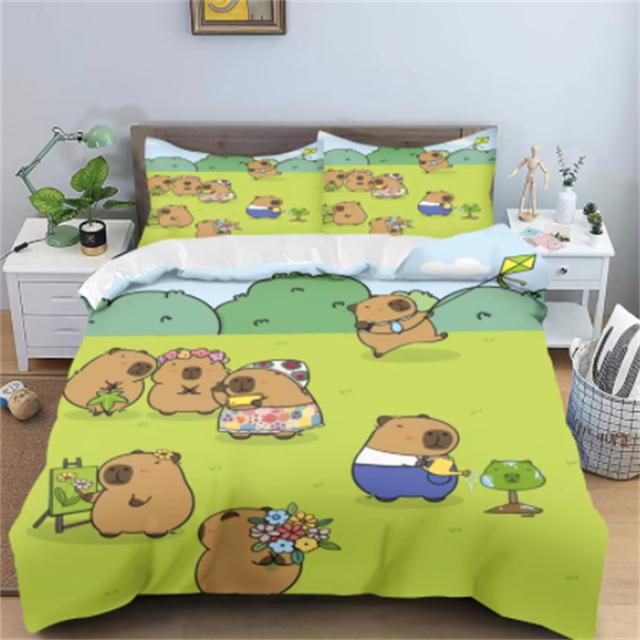 Capybaras Duvet Cover Anime Bedding Pillowcase Printed General Children And Adult Set Queen Size Reactive Printing Quilt