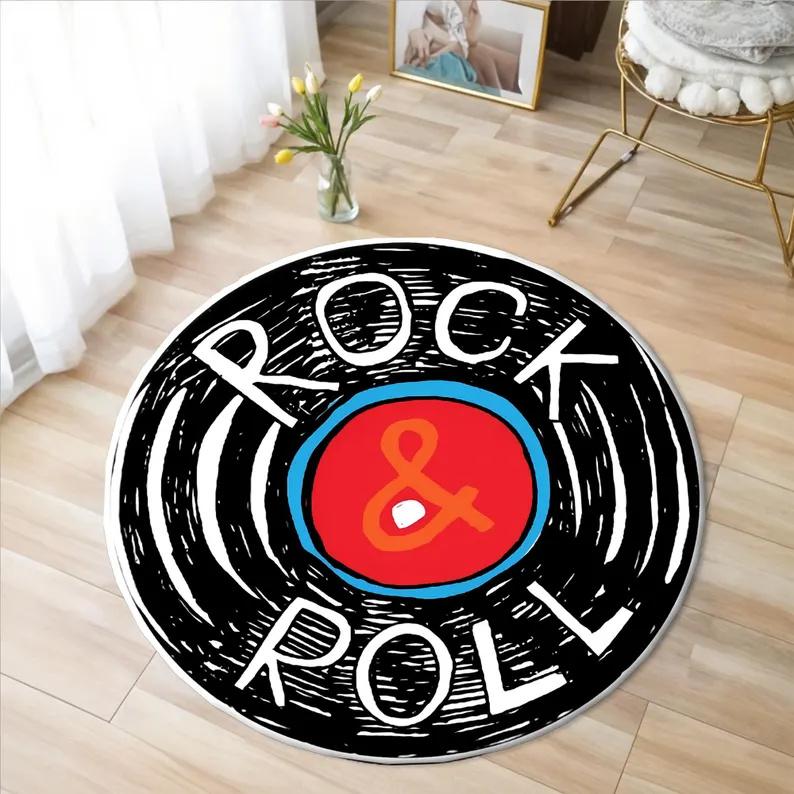 Covor Vinil Imprimat Disc Muzical Covor Lavabil la Mașină Cadou pentru Iubitorii de Muzică Covor Retro Disc Vinil Covor Rotund Covoraș Antiderapant