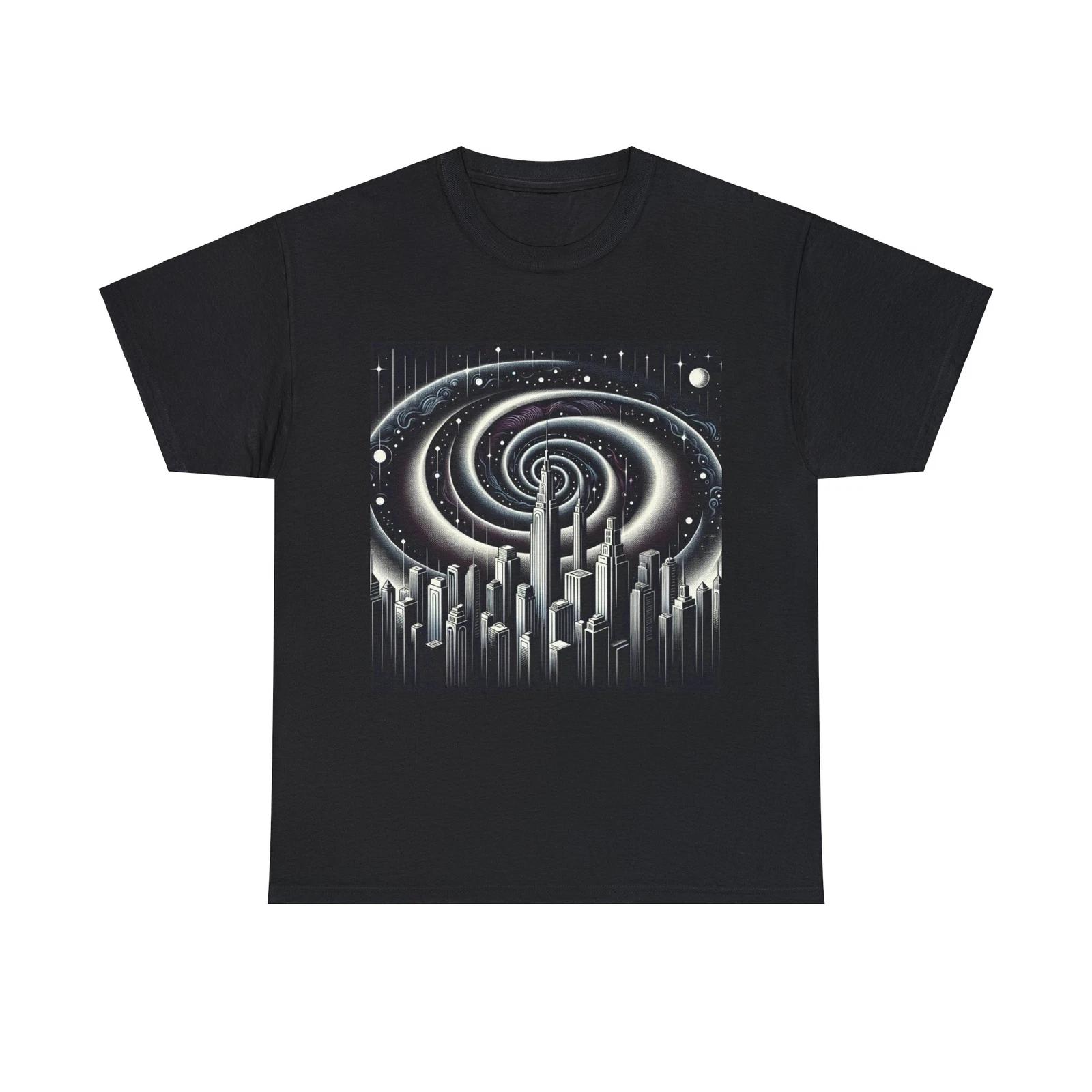 Unisex Adult T Shirt Cosmic Cosmic Art Deco Cityscape Nebula Loop Retro Illusion M