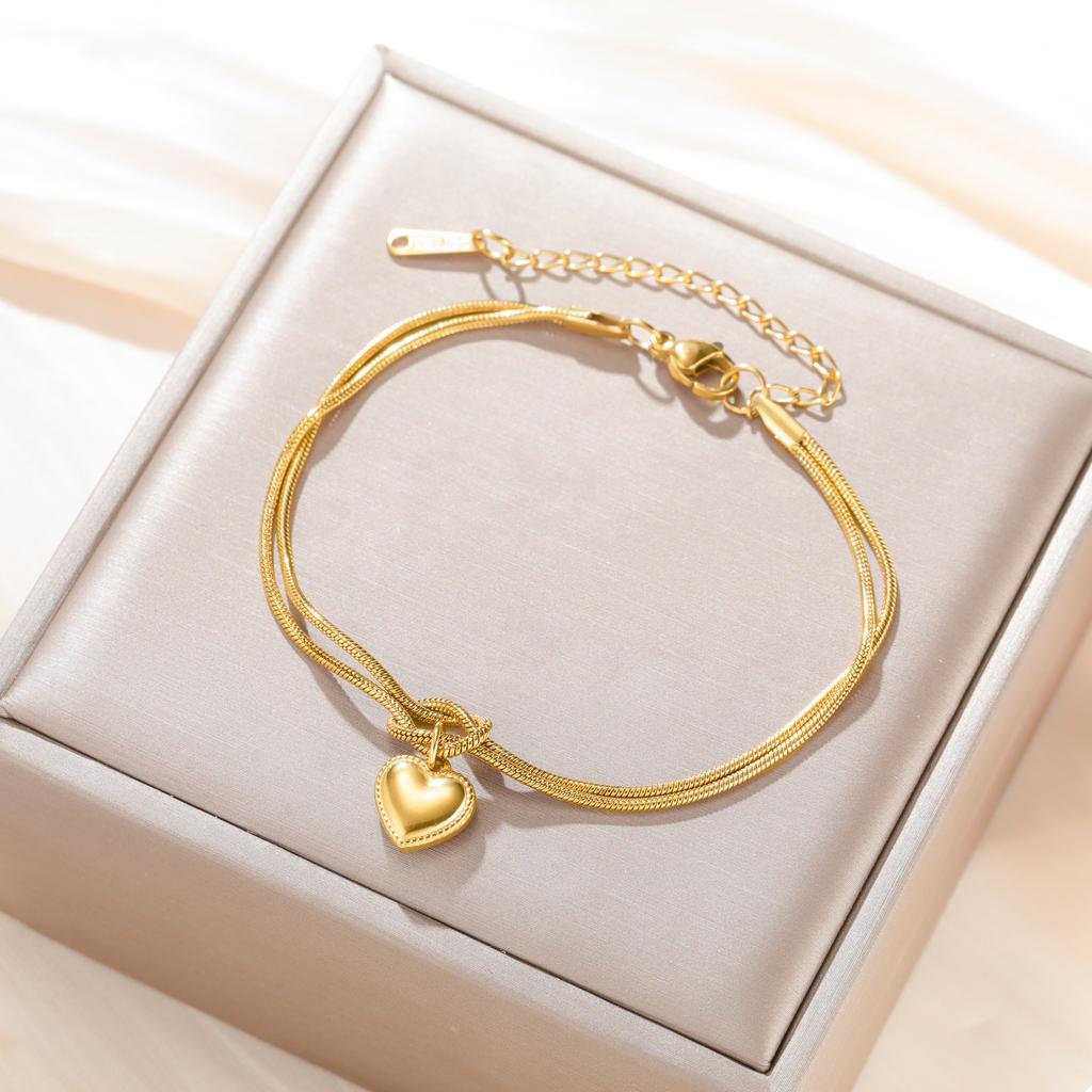 Trendy Heart Charm Women's Bracelet Stainless Steel Love Knot Snake Chain Bracelet Girls Birthday Mother's Day Gift 2026 New