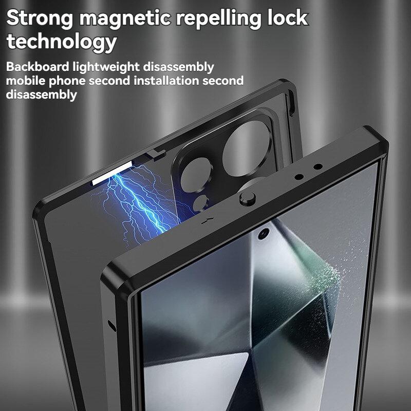 Magnetic Case for Samsung Galaxy S25 Ultra S24 S23 Plus S25+ S24+ Magsafe Metal Spring Aluminium Alloy Lens Protection Matte Back Phone Bumpers