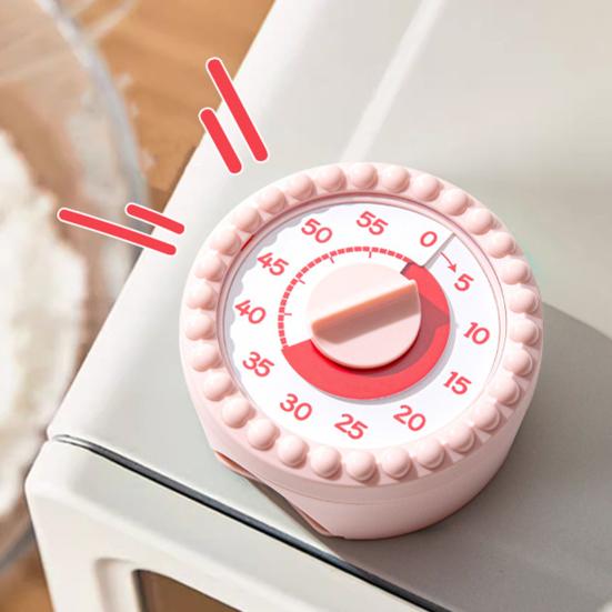 55-Minute Pink Mechanical Kitchen Timer Cooking Baking Eggs Loud Alarm Kitchen Timer Magnetic Back Visual Timer
