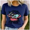 Unisex 100% Polyester Summer Top raccoon is taking a bath in the red bathtub Print Loose round Neck Short Sleeve Fashion for Lovers