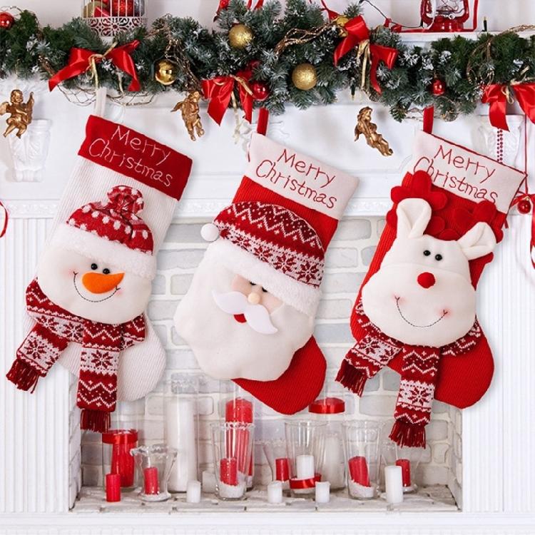 Christmas Theme Stocking Knitted Present Bag for Kids Santa/Snowman/Elk Christmas Socks Festival Mantels Accessory
