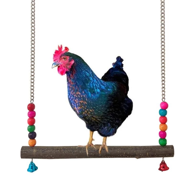 Parrots Toy Hammock Swing Toy Swing Standing Training Supplies Toy Wood Hammock with Colorful Beads Toy