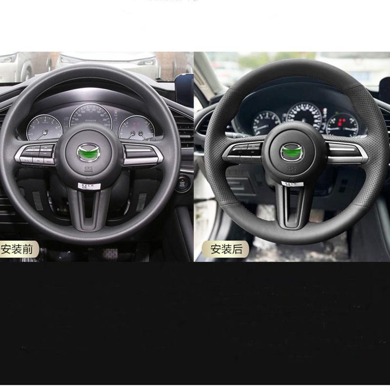 Hand Stitched Black Genuine Leather Non-slip Car Steering Wheel Cover For Mazda CX-30 CX30 - Mazda 3 Axela -