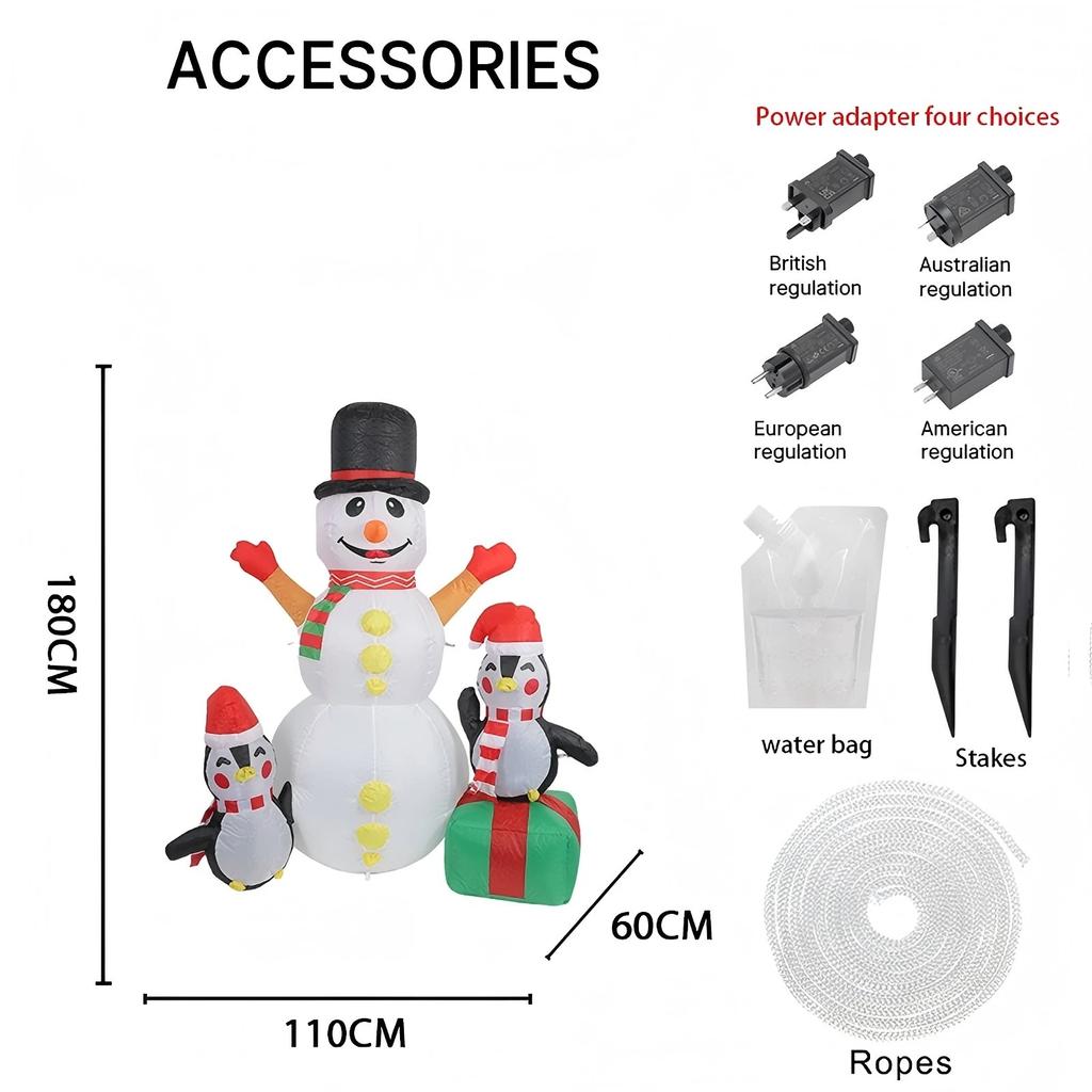 5.91FT Yard Party Decoration Inflatable Snowman Penguins Toy LED Light Xmas Home Supplies Xmas Ornament Christmas Holiday Gift