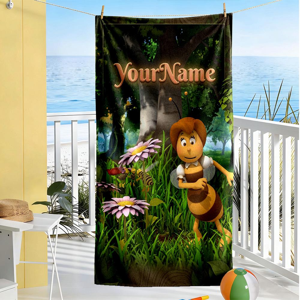 Biene Maja Customized Name Beach Towel Super Soft & Absorbent Perfect for Traveling Yoga Camping and Swimming
