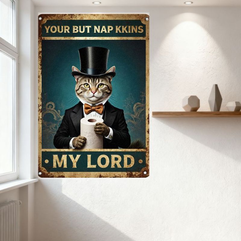 Vintage anthropomorphes Katze Smoking Toilettenpapier Metallschild - Skurriles Retro-Dekor für Zuhause Café Bar