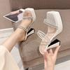 2025 Summer Sale Of Women's Shoes Square Toe Beige Heeled Sandals Espadrilles Platform Buckle Strap New Comfort Low Party Black