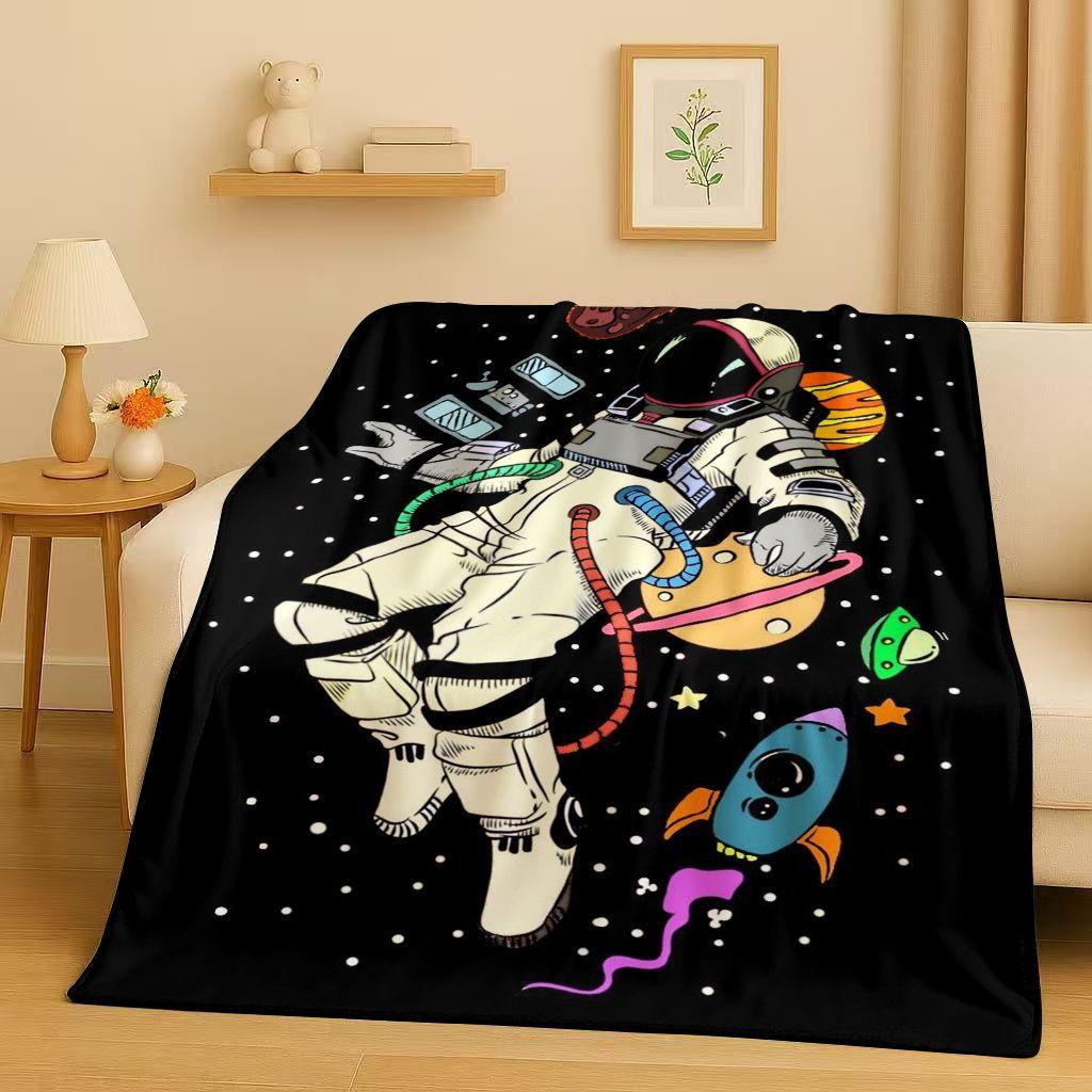 3D Cartoon Astronaut Spaceman Planet Flannel Blanket,Ultra Soft Plush Throw for Home Bedroom Bed Sofa Cover Kid Christmas Gift