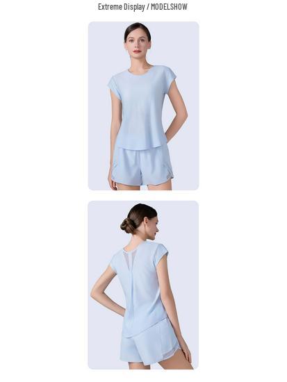 Damen Schnelltrocknendes Yoga & Lauf T-Shirt - Locker, Bequem, Figurschmeichelnd, Atmungsaktiv mit Kurzen Ärmeln für Sommer Fitness