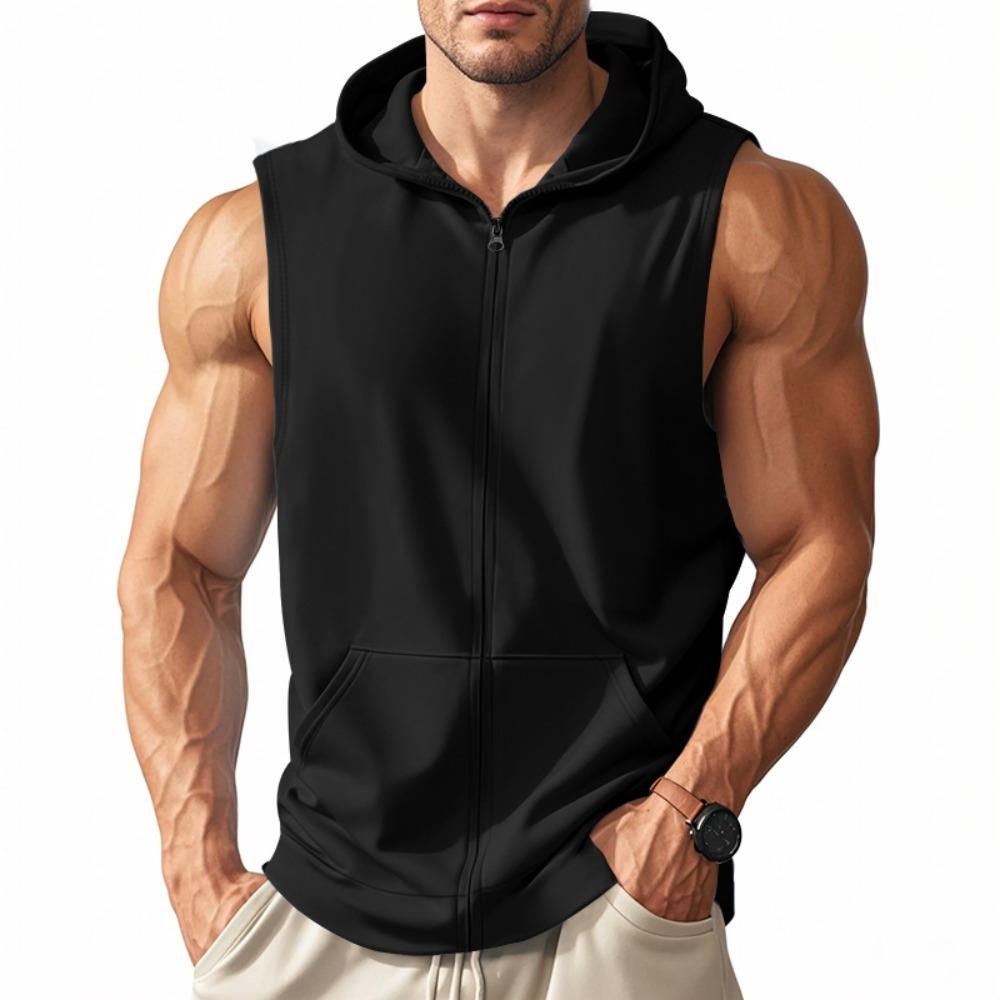 2026 Summer Men's Fitness Training Zipper Hooded Sweatshirt Sleeveless