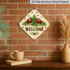 2D Flat - 1pc Vintage Ladybug Welcome Themed Aluminum Sign, English Slogan Wall Art, Rustic Aluminum Plaque, Suitable for Garden, Yard, Farm, Patio