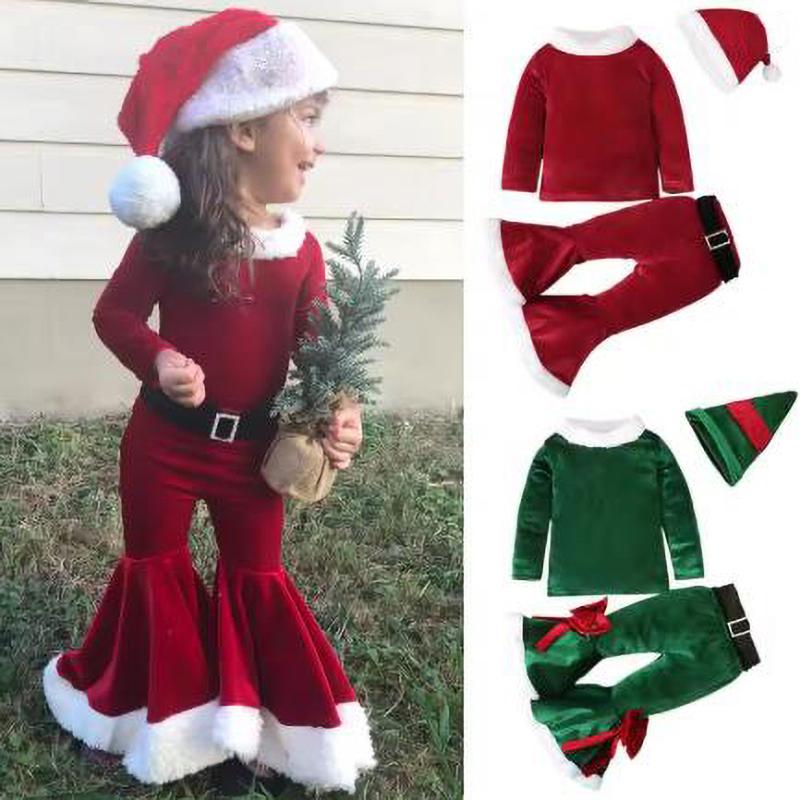 Green Girls Christmas Costume Festival Santa Clause Toddler Kids Baby Clothing Set Fancy Party Outfit