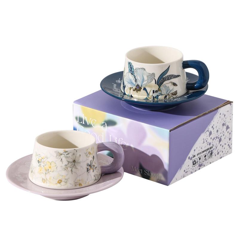 Iris High Value Ceramic Cup and Saucer for Teachers Souvenirs Purple Floral Coffee Cup Saucer and Saucer Holiday Gift