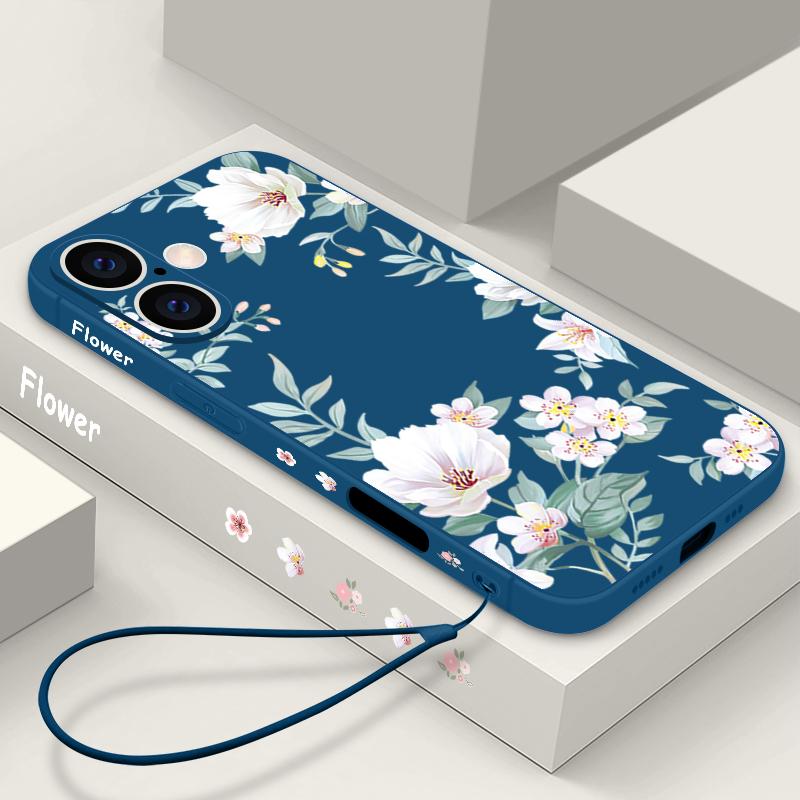 Plain Floral Pattern Shockproof Soft Case For iPhone 16 Pro Max 15 14 Pro 13 12 Mini 11 XS XR 8 7 Lanyard TPU Lens Protection Slim Matte Phone Cover