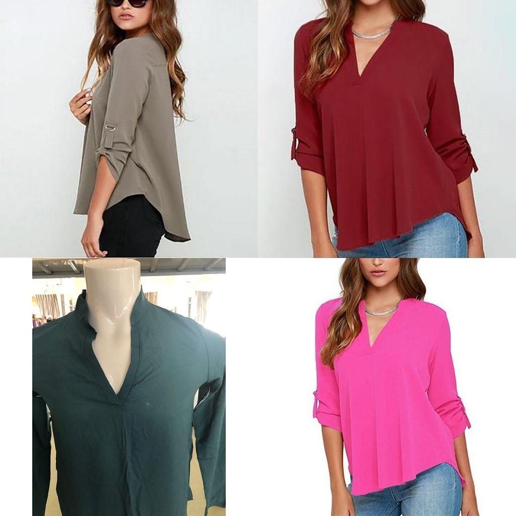 Stylish Women's Casual Long Sleeve V-neck T-shirt Pullover Tunic Blouse Options