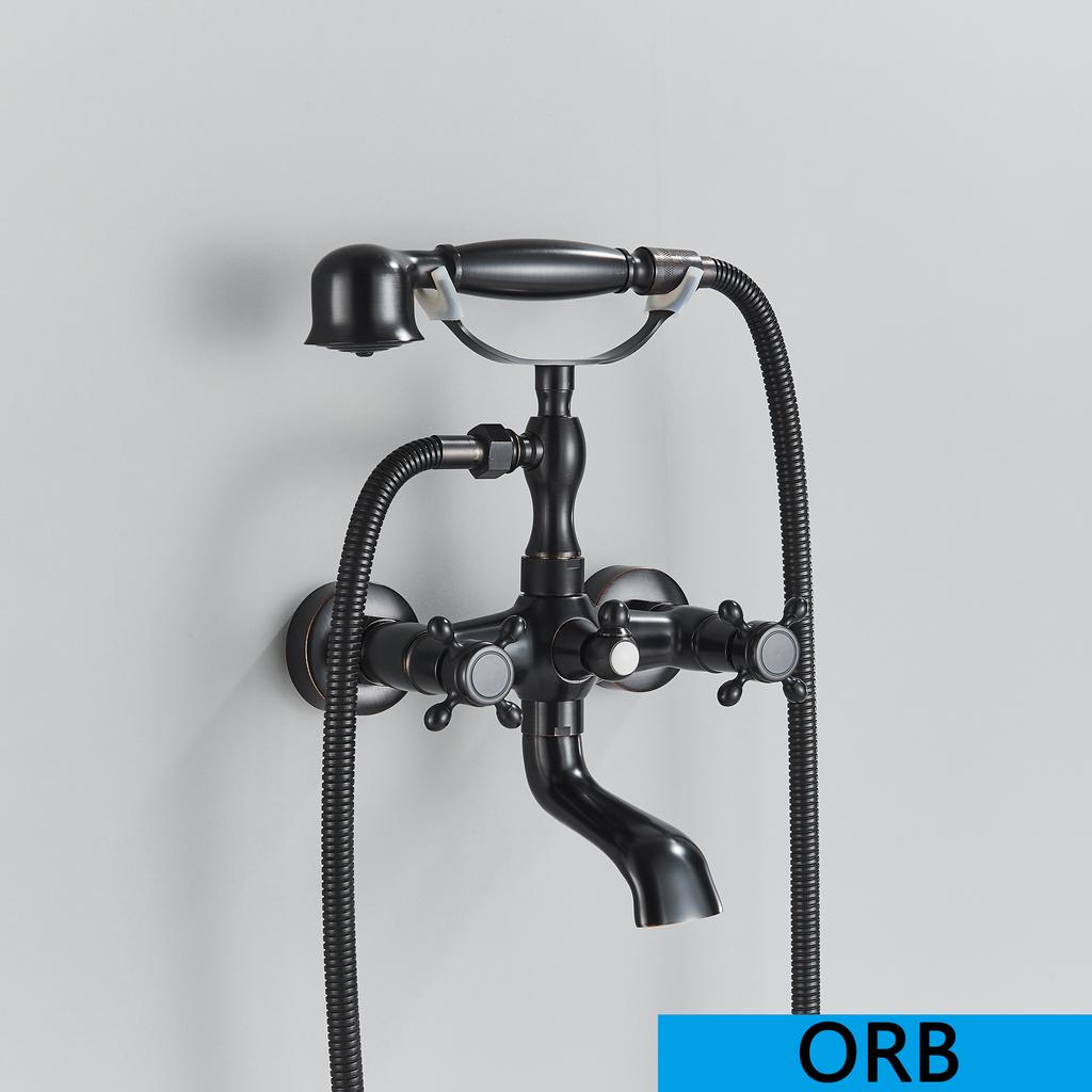 Bathroom Bathtub Faucet Dual Handles Handheld with Hand Shower Bath Shower Mixer Tap Wall Mount Swivel Spout Tub Retro Faucet