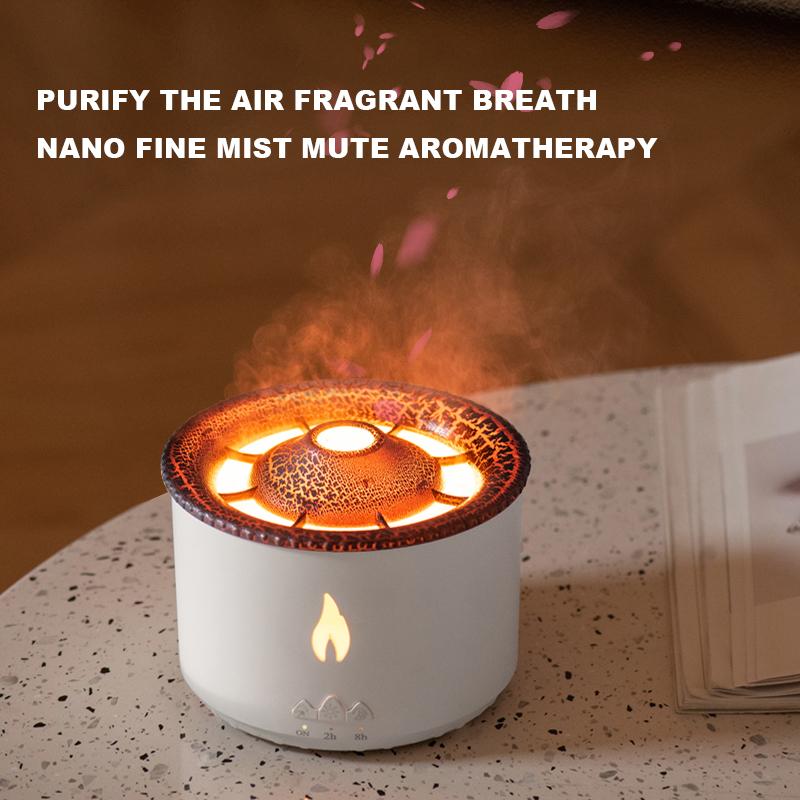 Luftbefeuchter Aromatherapie Flamme Vulkanlicht Timer für Schlafzimmer Zuhause Yoga Büro Flamme Ultraschall Ätherisches Öl Diffusor