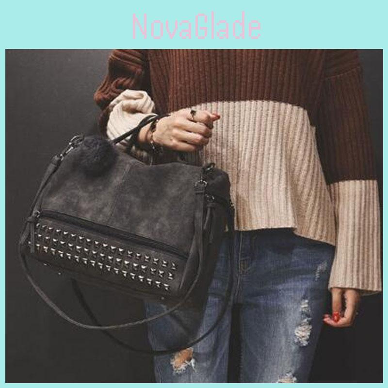 Chic And Spacious Casual Women Large Capacity Solid Rivet Shoulder Messenger Crossbody Bags