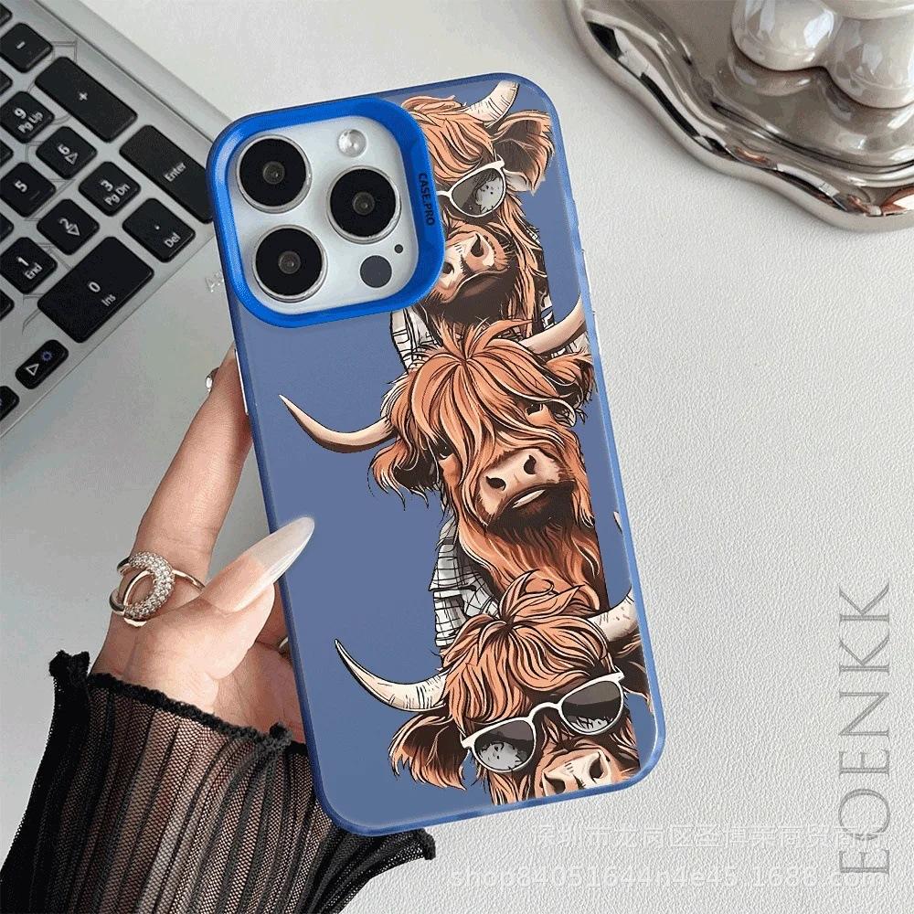 Cartoon Bull Head for Apple 15 Colored Silver iPhone14Pro Creative 11promax Matte 16 Protective Cover 17