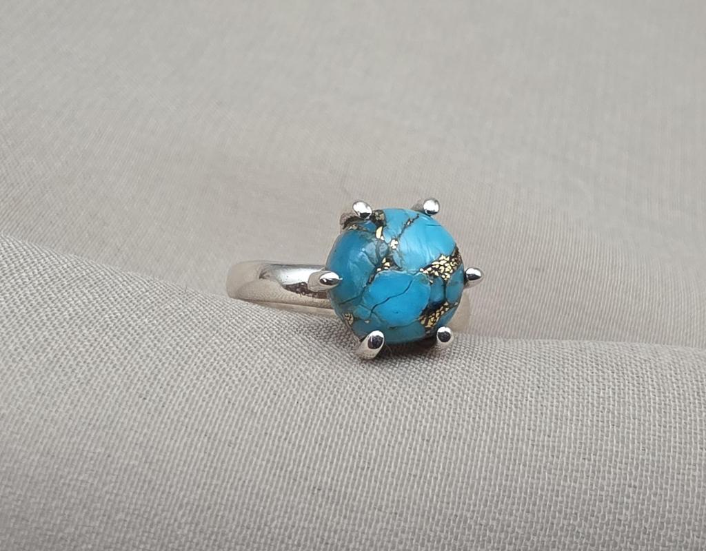 Blue Copper Turquoise Ring: 925 Sterling Silver Ring, Handmade Boho Jewelry