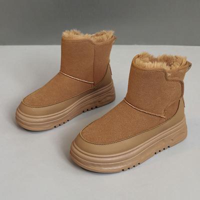 High-top Shoes Women's New Autumn and Winter Cotton Shoes Casual Velvet Solid Color Fluffy Snow Boots Cotton Shoes Thick Sole