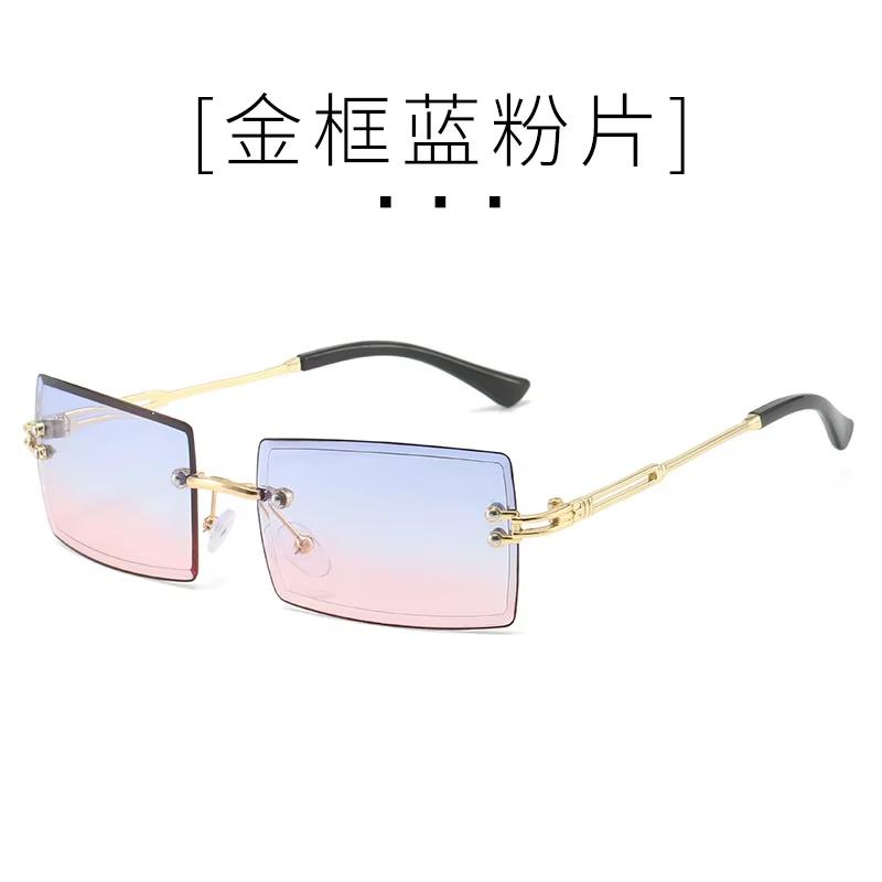 Vintage Fashion Sunglasses for Women Rimless Frameless Rectangle Shades Gradient UV400 Summer Traveling Sun Glasses for Women