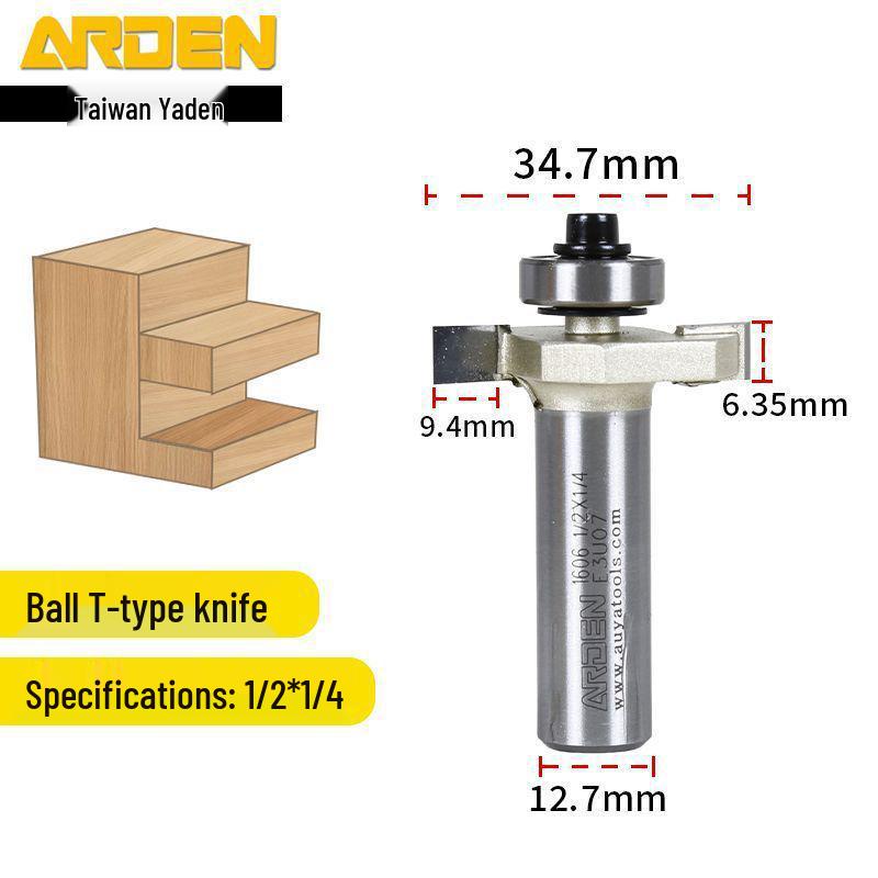 Taiwan Yaden T-Type Ball Bearing Edge Trimmer & Slotting Cutter for Woodworking