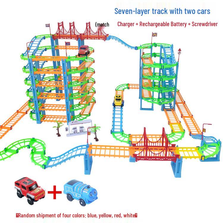 Seven-Layer Electric Train Track Toy: Educational Racing Car Assembly for Kids - Perfect Gift for Boys with Level-Crossing Feature