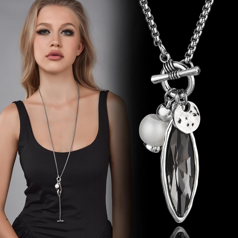 Fashionable and Light Luxury OT Buckle Crystal Exquisite Pull Clavicle Accessories Pendant Necklace 60CM(Necklace Long)